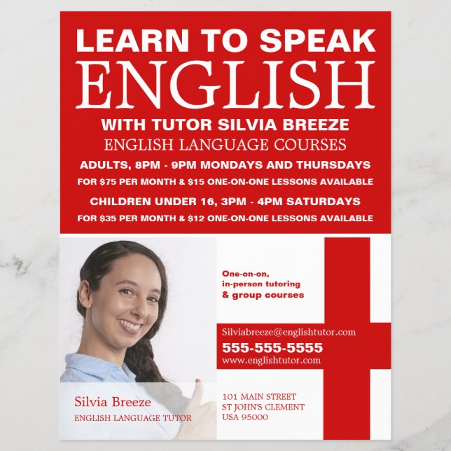 Personalized Photograph, English Language Course Flyer (Front)