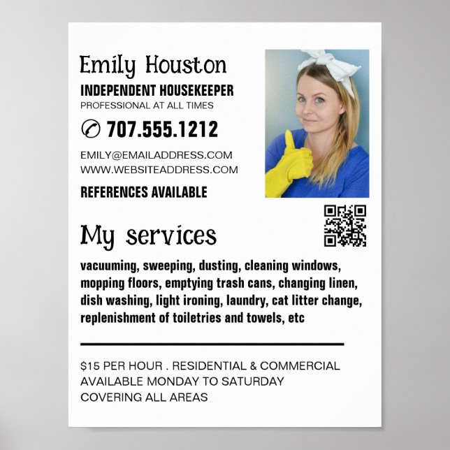 Personalized Photograph, Housekeeper, Maid Poster (Front)