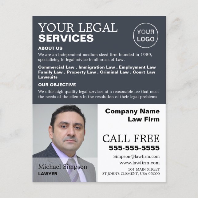 Personalized Photograph Legal Services Advertising Flyer (Front)