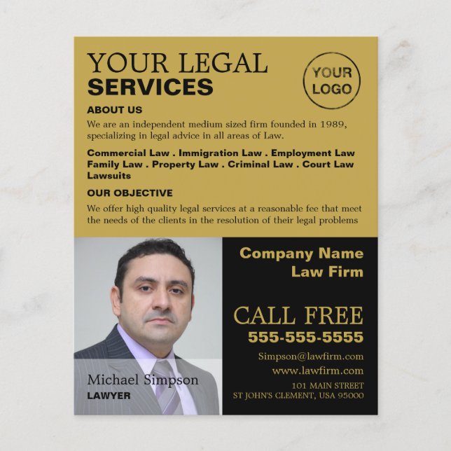 Personalized Photograph Legal Services Advertising Flyer (Front)