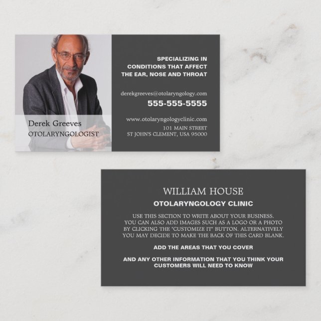 Personalized Photograph, Otolaryngologist Business Card (Front/Back)