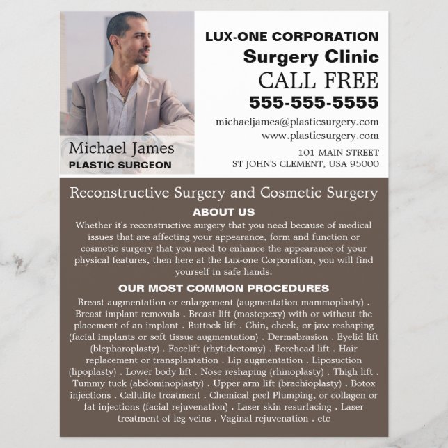Personalized Photograph, Plastic Surgeon/Surgery Flyer (Front)