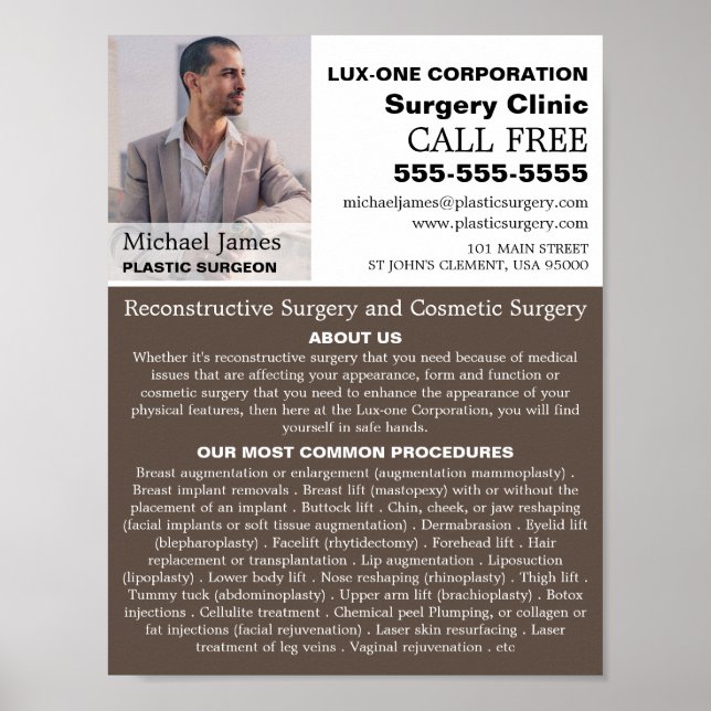 Personalized Photograph, Plastic Surgeon/Surgery Poster (Front)