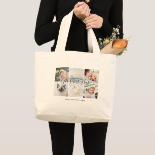 Personalized photos and Text Custom Cotton Family Large Tote Bag