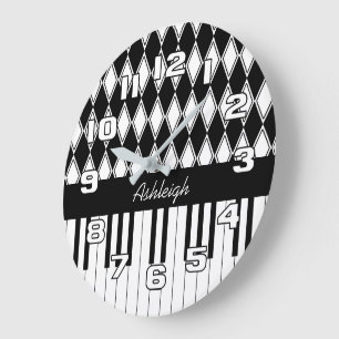 Personalized Piano Keys and Diamonds Large Clock