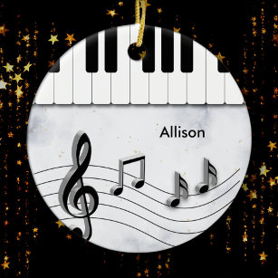 Personalized Piano Keys and Music Notes Christmas Ceramic Tree Decoration