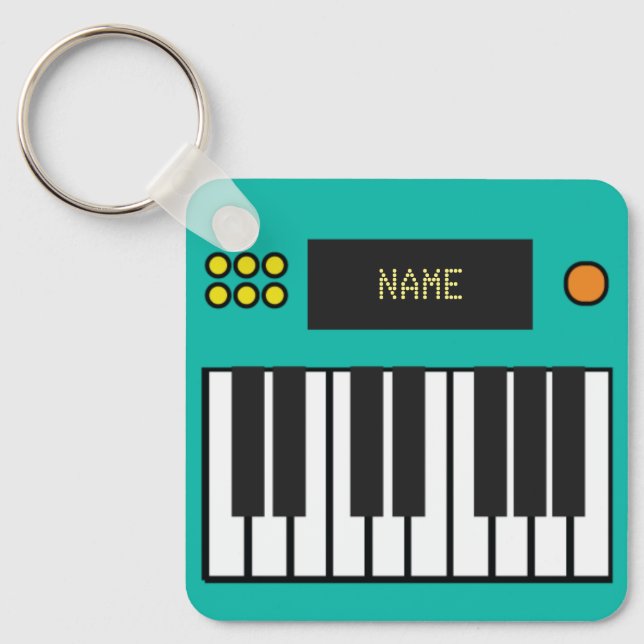 Personalized Piano Keys Keyboard Keychain Turquois (Front)