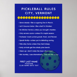 Personalized Pickleball Rules City, Vermont Poster