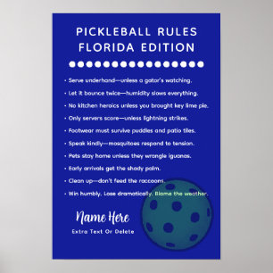 Personalized Pickleball Rules Florida Rules Poster