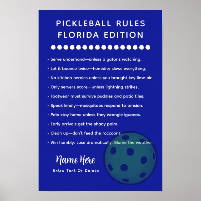 Personalized Pickleball Rules Florida Rules Poster (Front)