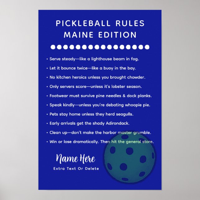 Personalized Pickleball Rules Maine Edition Poster (Front)