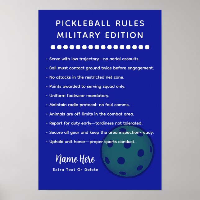 Personalized Pickleball Rules MILITARY EDITION Poster (Front)