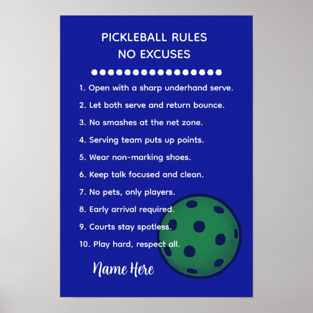Personalized Pickleball Rules NO EXCUSES Gift Poster (Front)