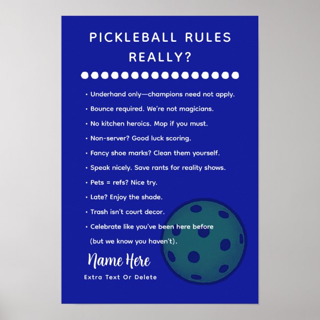 Personalized Pickleball Rules SARASTIC EDITION Poster (Front)