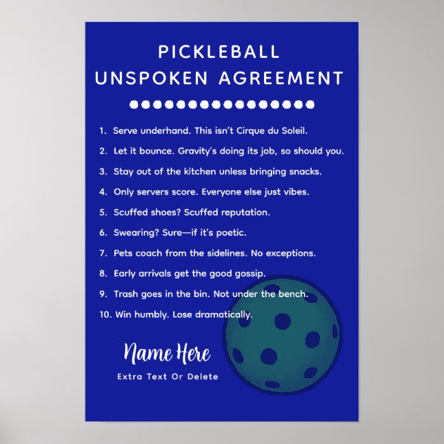 Personalized Pickleball Rules UNSPOKEN Poster (Front)