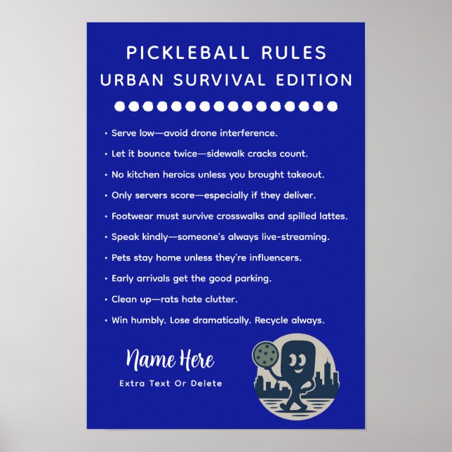 Personalized Pickleball Rules Urban Survival Poster (Front)