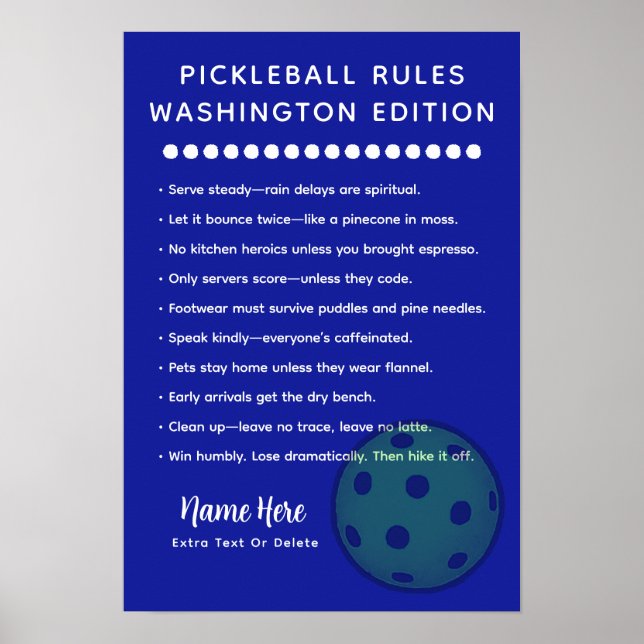 Personalized Pickleball Rules Washington Edition Poster (Front)