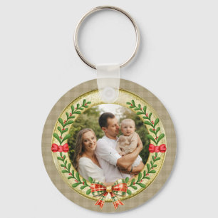 Personalized Picture Frame and Christmas Wreath  Key Ring