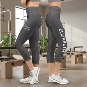 Personalized Pilates Crew Reformer / Mat Dark Grey Capri Leggings