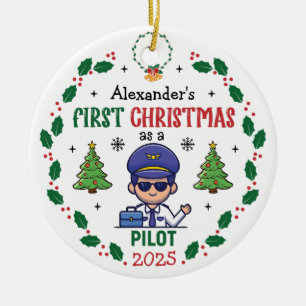 Personalized Pilot First Christmas Tree Round Ceramic Tree Decoration