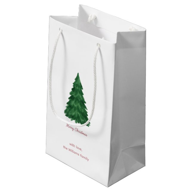 Personalized Pine Tree Merry Christmas Gift Bag (Back Angled)