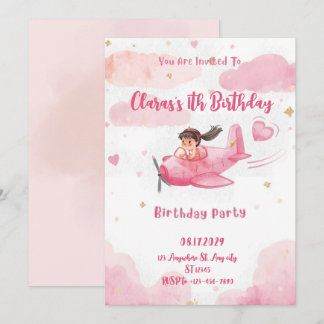Personalized Pink Airplane Girl Birthday Invitatio Invitation