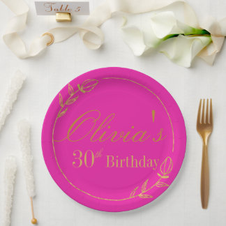 Personalized Pink and Gold Paper Plate
