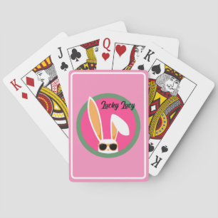 Personalized Pink and Green Lucky White Rabbit Playing Cards
