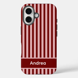 Personalized Pink and Red Stripe  iPhone 16 Case