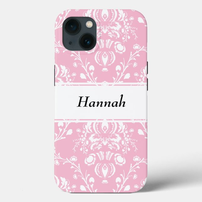 Personalized Pink and White Damask  Case-Mate iPhone Case (Back)