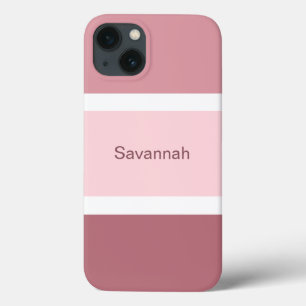 Personalized Pink And White Stripes Modern iPhone 13 Case