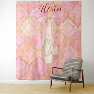 Personalized Pink Ballet Dance Studio Backdrop Tapestry