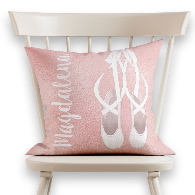 Personalized Pink Ballet Slippers Girly Rose Gold Cushion (Creator Uploaded)