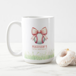 Personalized Pink Baseball Girl Bow Coffee Mug