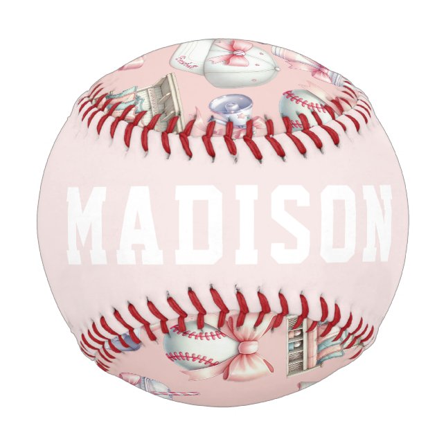 Personalized Pink Baseball – Name Girl Birthday (Back)