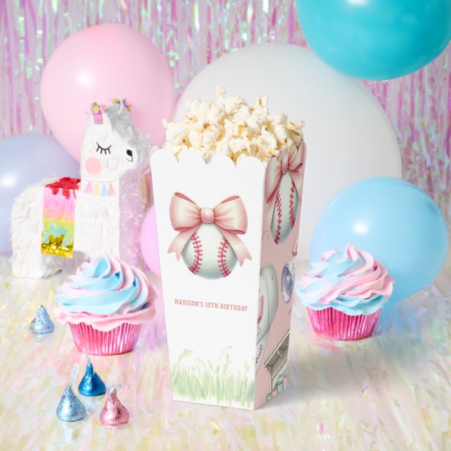 Personalized Pink Baseball Popcorn Favour Box (Party)