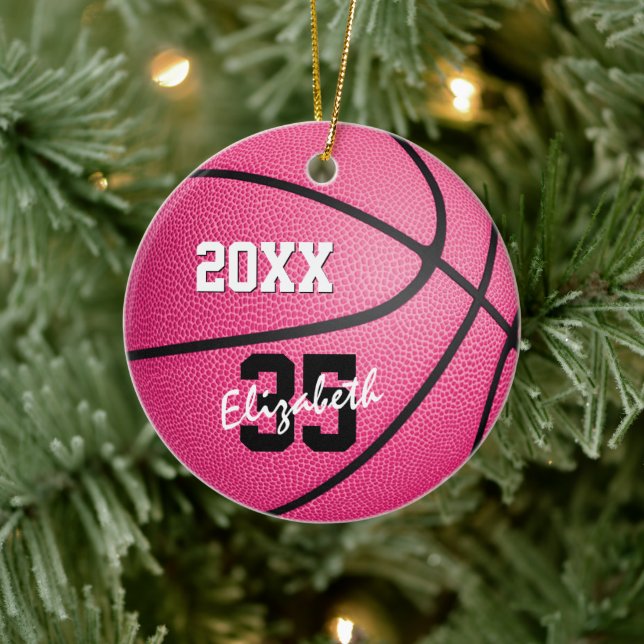 personalized pink basketball ornament for girls  (Tree)