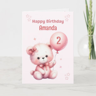 Personalized Pink Bear Birthday Card