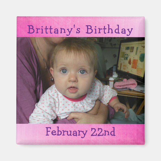 Personalized Pink Birthday Reminder Magnet (Front)
