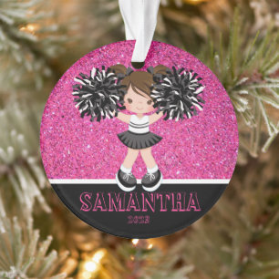 Personalized Pink & Black Cheerleading Ornament 
