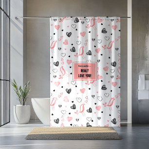 Personalized Pink Black Hearts Romantic Valentine Shower Curtain