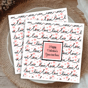Personalized Pink Black Hearts Sketch Valentine Napkin