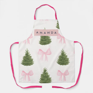 Personalized Pink Bow & Christmas Tree Apron