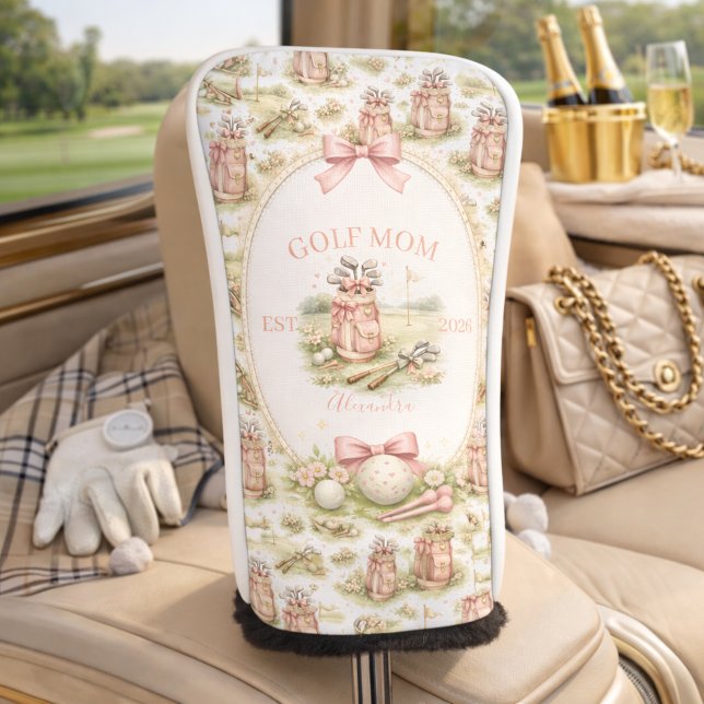 Personalized Pink Bow Golf Mom Gift Head Cover (Creator Uploaded)