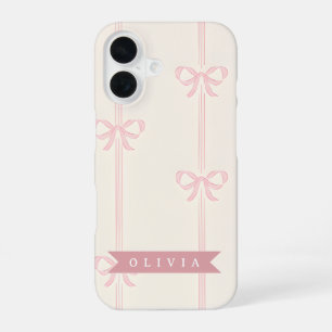 Personalized Pink Bow Name Gift Elegant Coquette iPhone 16 Case