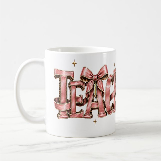 Personalized Pink Bow Name Mug, Coquette Custom Na Coffee Mug (Left)