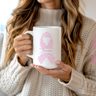 Personalized Pink Breast Cancer Typography Coffee Mug