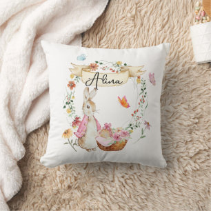 Personalized Pink Bunny Easter Watercolor  Cushion