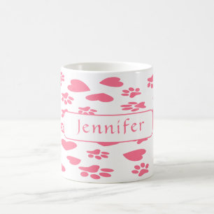  Personalized Pink Cat Paw Prints Customize name Coffee Mug