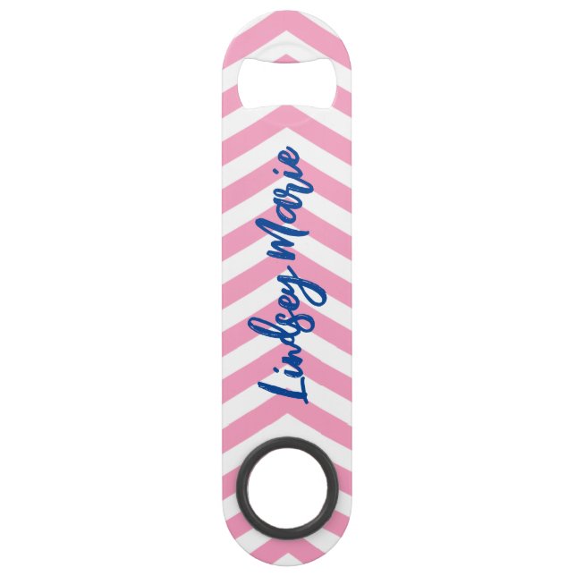PERSONALIZED PINK CHEVRON BOTTLE OPENER (Front)